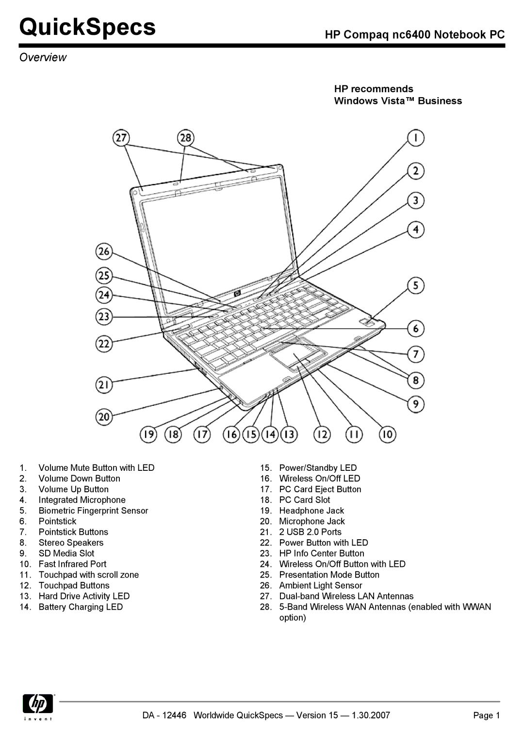 Intel nc6400 manual QuickSpecs 