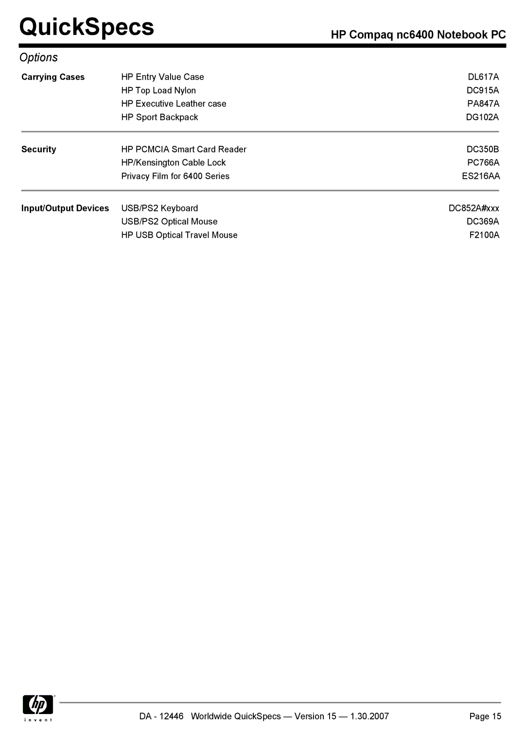 Intel nc6400 manual Carrying Cases, Security, Input/Output Devices 