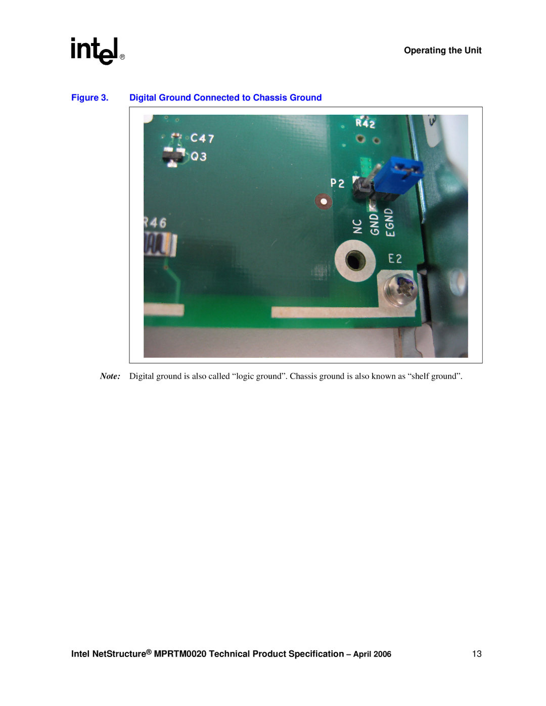 Intel Netstructure MPRTM0020 Rear Transition module manual Digital Ground Connected to Chassis Ground 