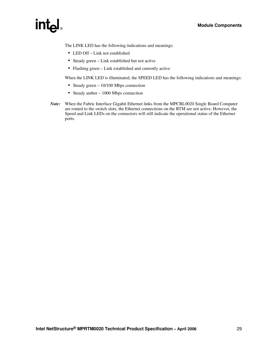 Intel Netstructure MPRTM0020 Rear Transition module manual Module Components 