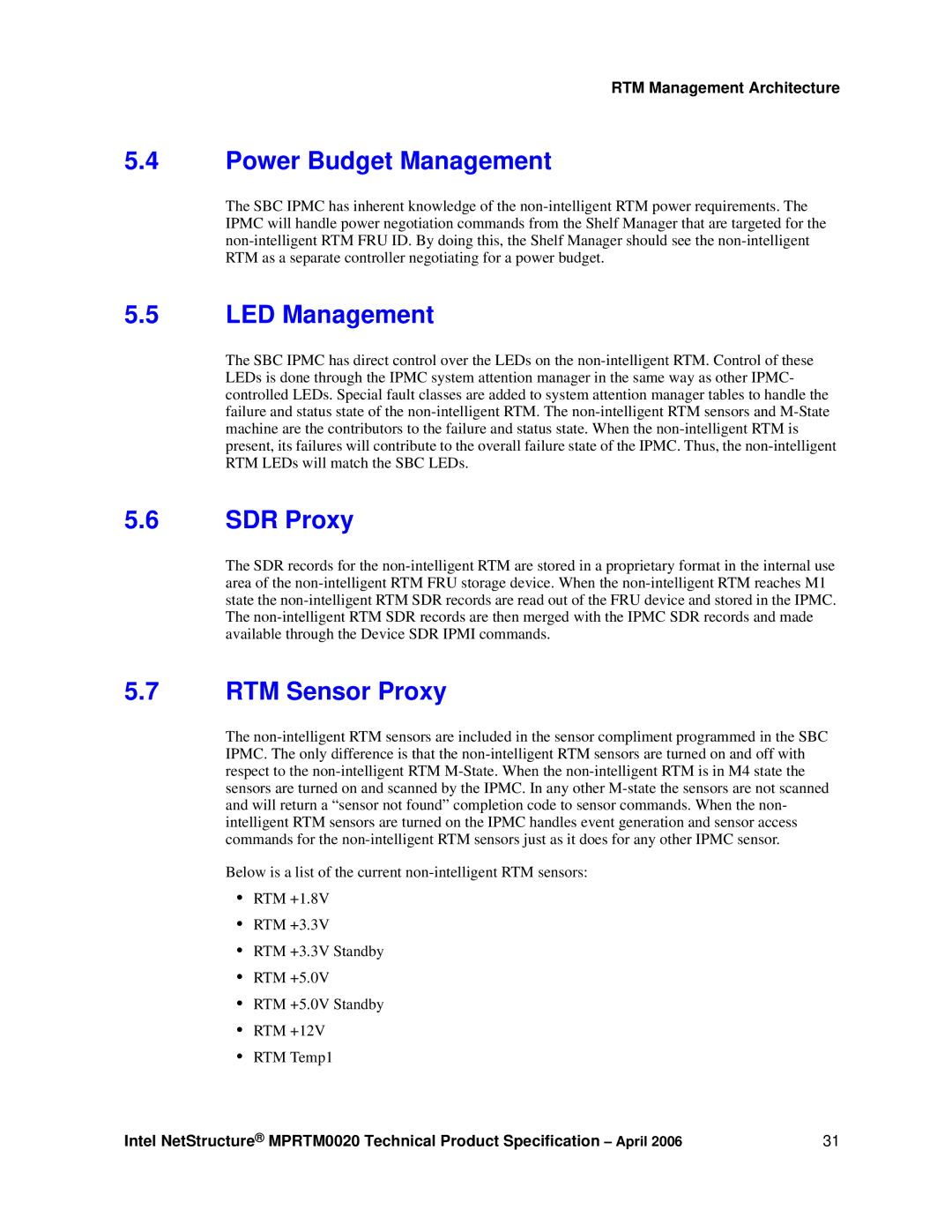 Intel Netstructure MPRTM0020 Rear Transition module Power Budget Management, LED Management, SDR Proxy, RTM Sensor Proxy 