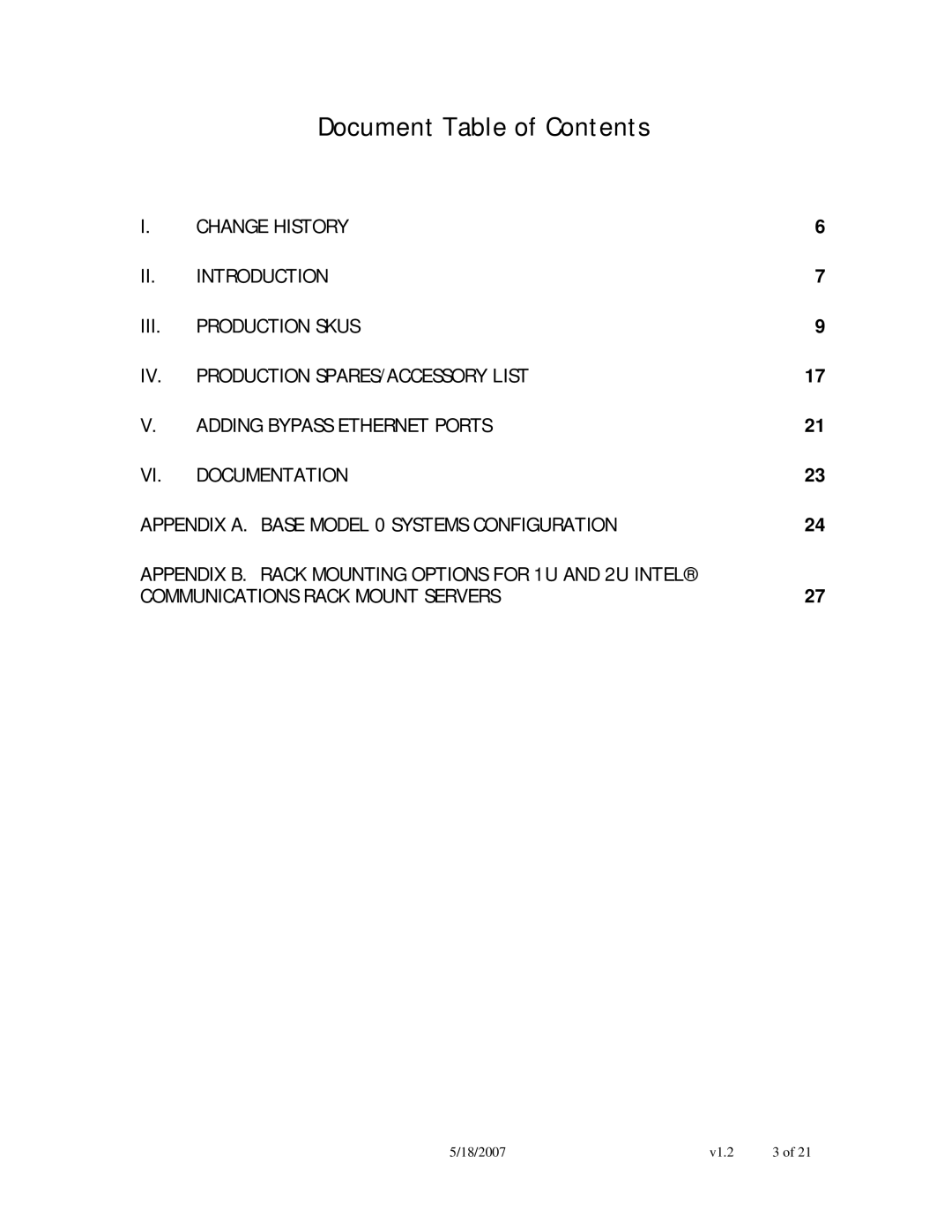 Intel NSW1U manual Document Table of Contents 