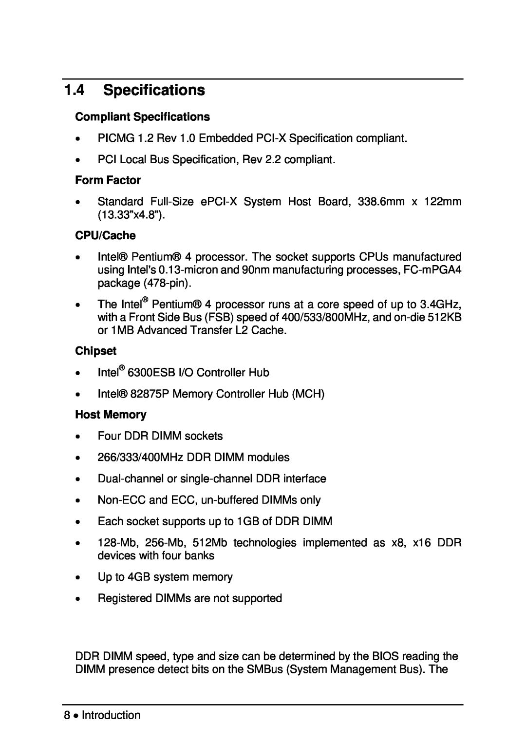 Intel NuPRO-850 user manual Compliant Specifications, Form Factor, CPU/Cache, Chipset, Host Memory 