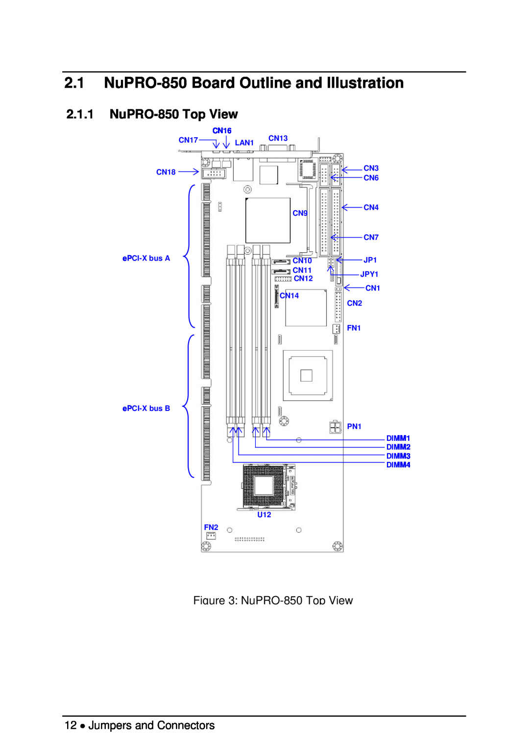 Intel user manual NuPRO-850 Board Outline and Illustration, NuPRO-850 Top View 