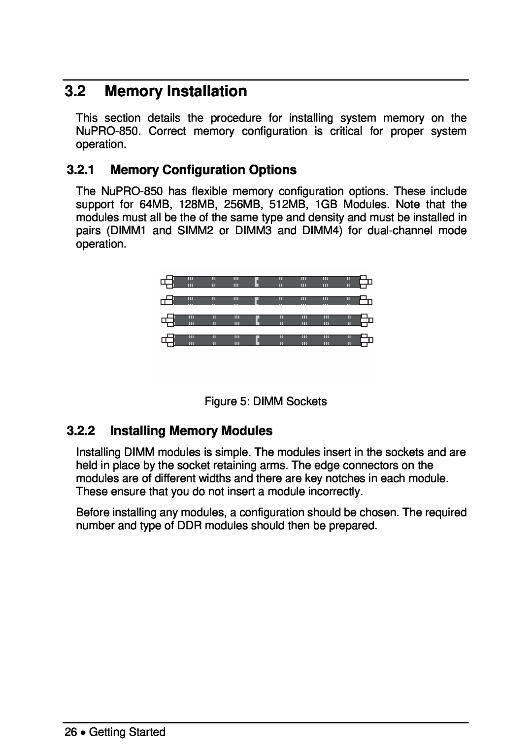 Intel NuPRO-850 user manual Memory Installation, Memory Configuration Options, Installing Memory Modules 