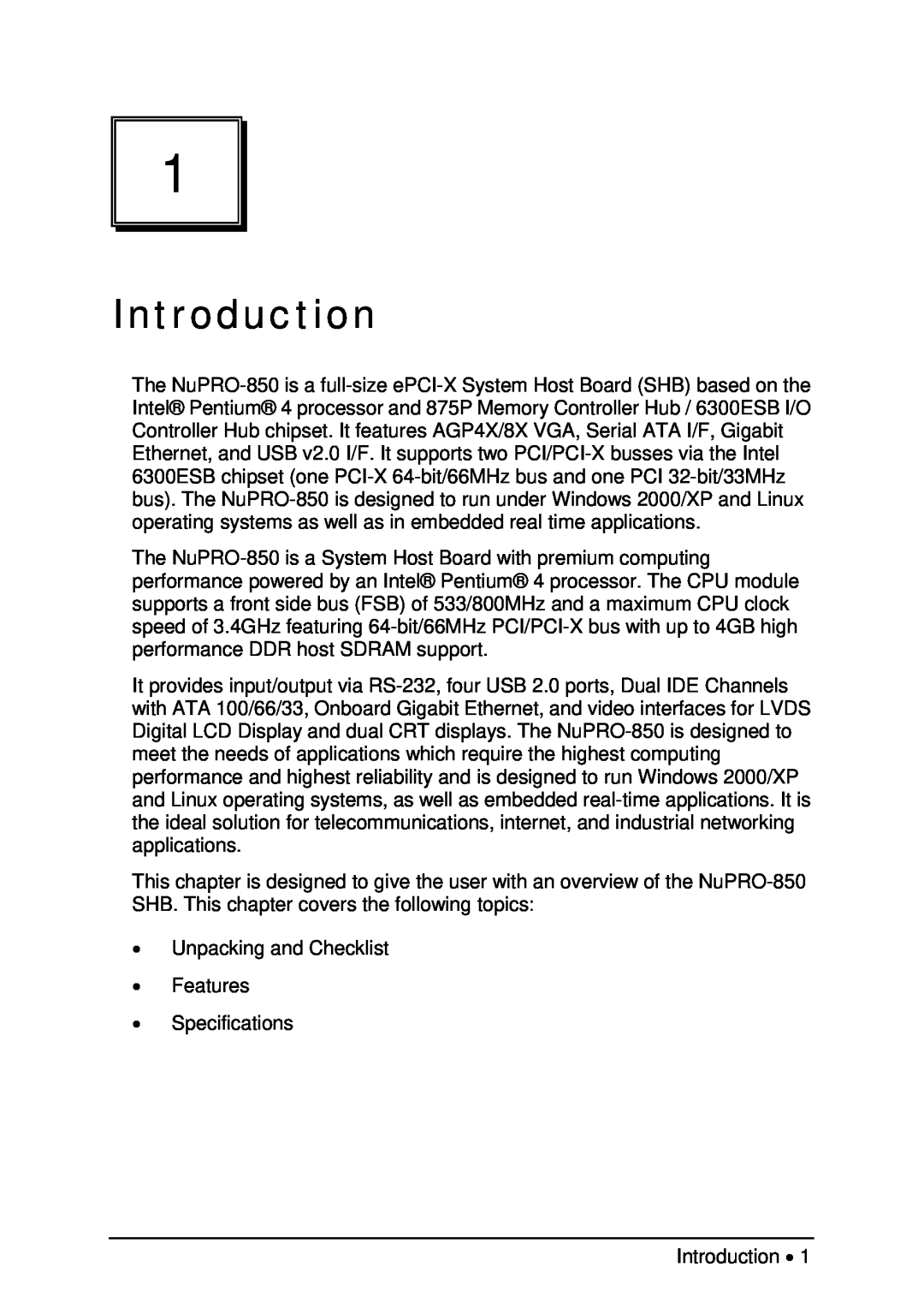 Intel NuPRO-850 user manual Introduction 