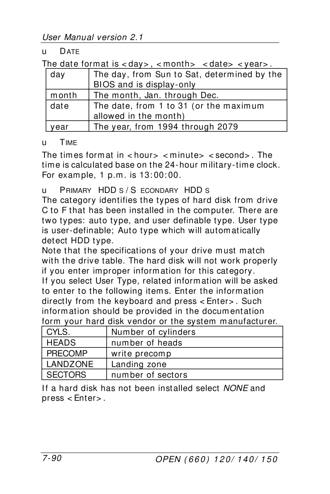 Intel OPEN (660) 120/140/150 II user manual Cyls 