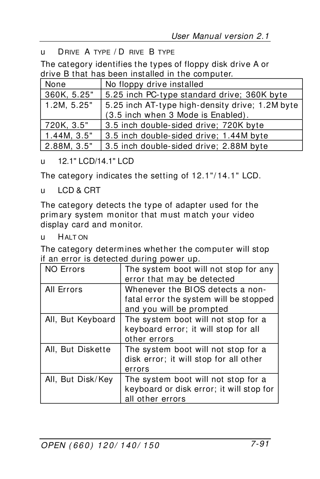 Intel OPEN (660) 120/140/150 II user manual 12.1 LCD/14.1 LCD, Lcd & Crt 