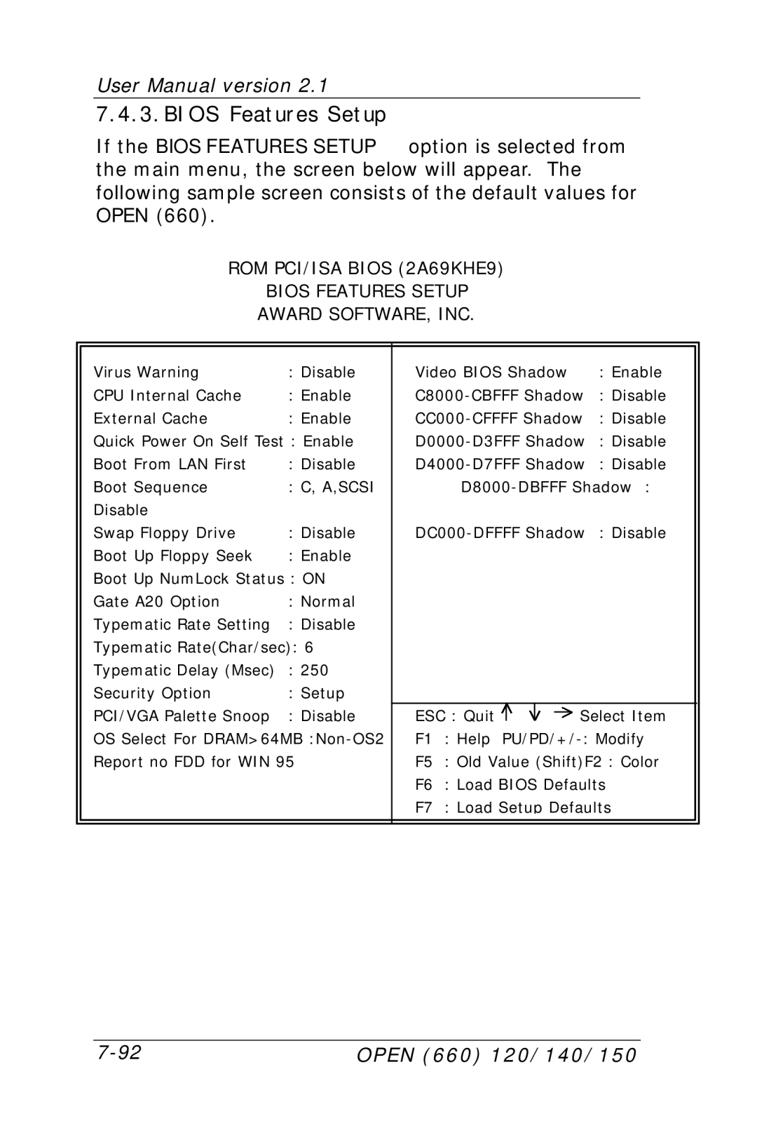 Intel OPEN (660) 120/140/150 II user manual Bios Features Setup, Scsi 