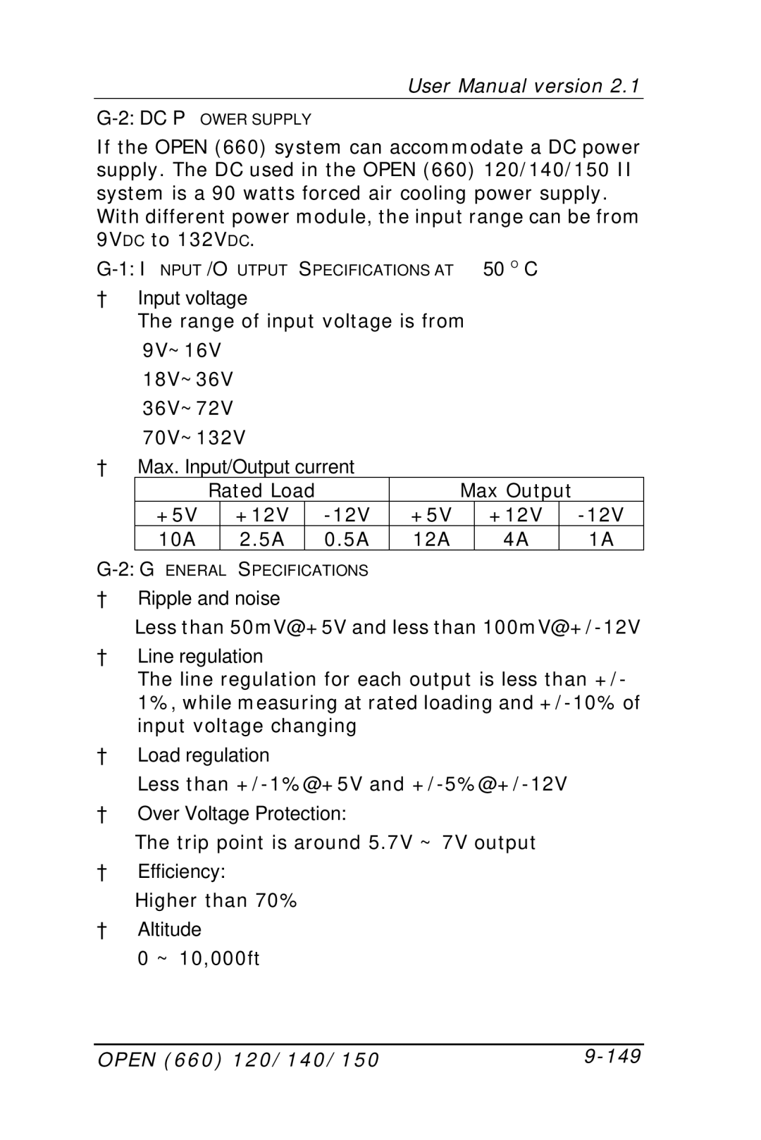 Intel OPEN (660) 120/140/150 II user manual ² Input voltage, ² Max. Input/Output current, ² Over Voltage Protection 