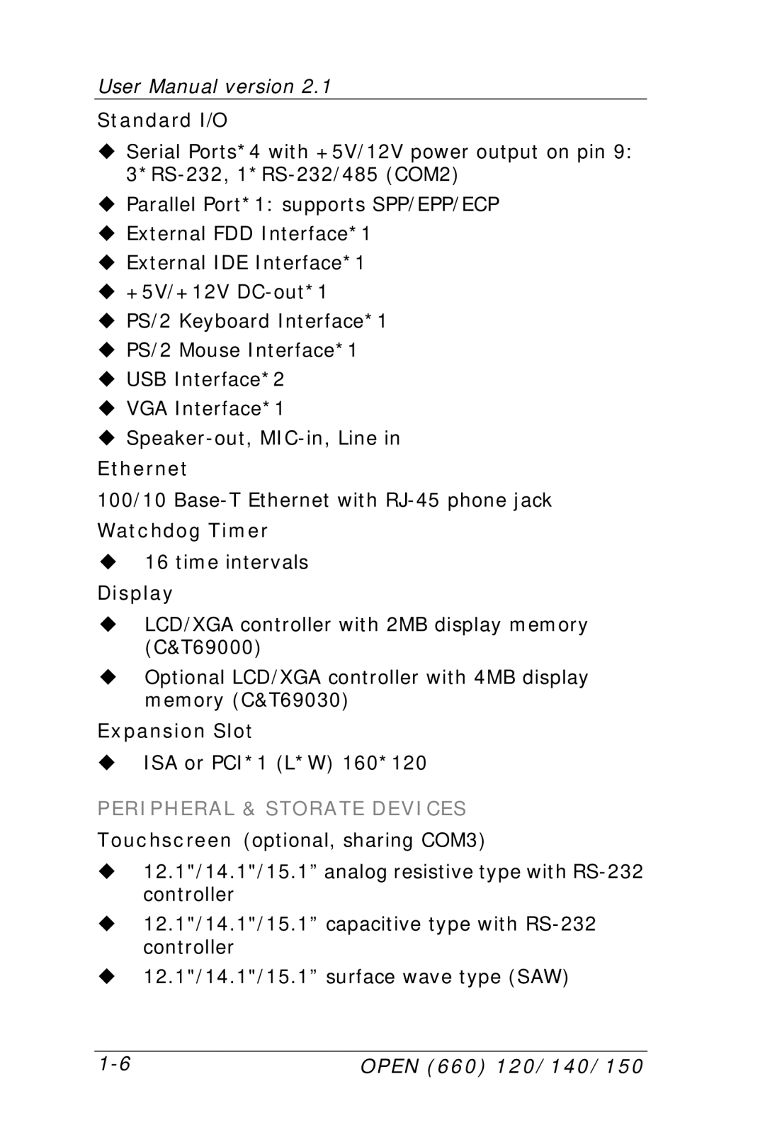 Intel OPEN (660) 120/140/150 II user manual Peripheral & Storate Devices 