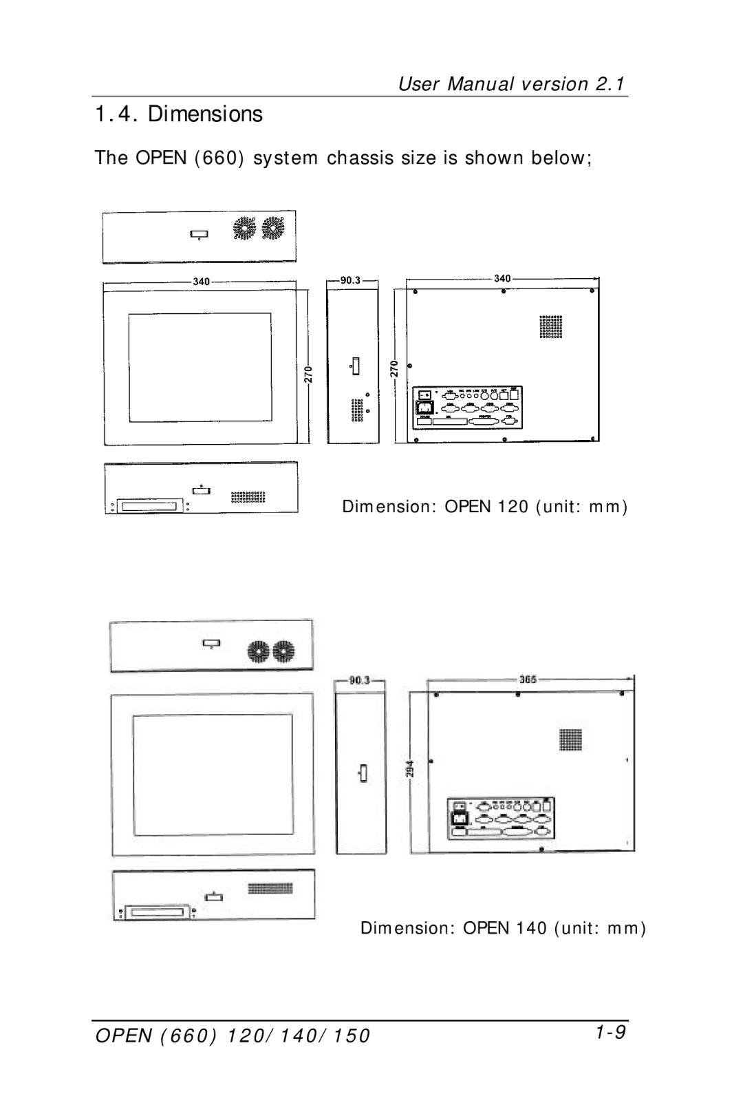 Intel OPEN (660) 120/140/150 II user manual Dimensions 