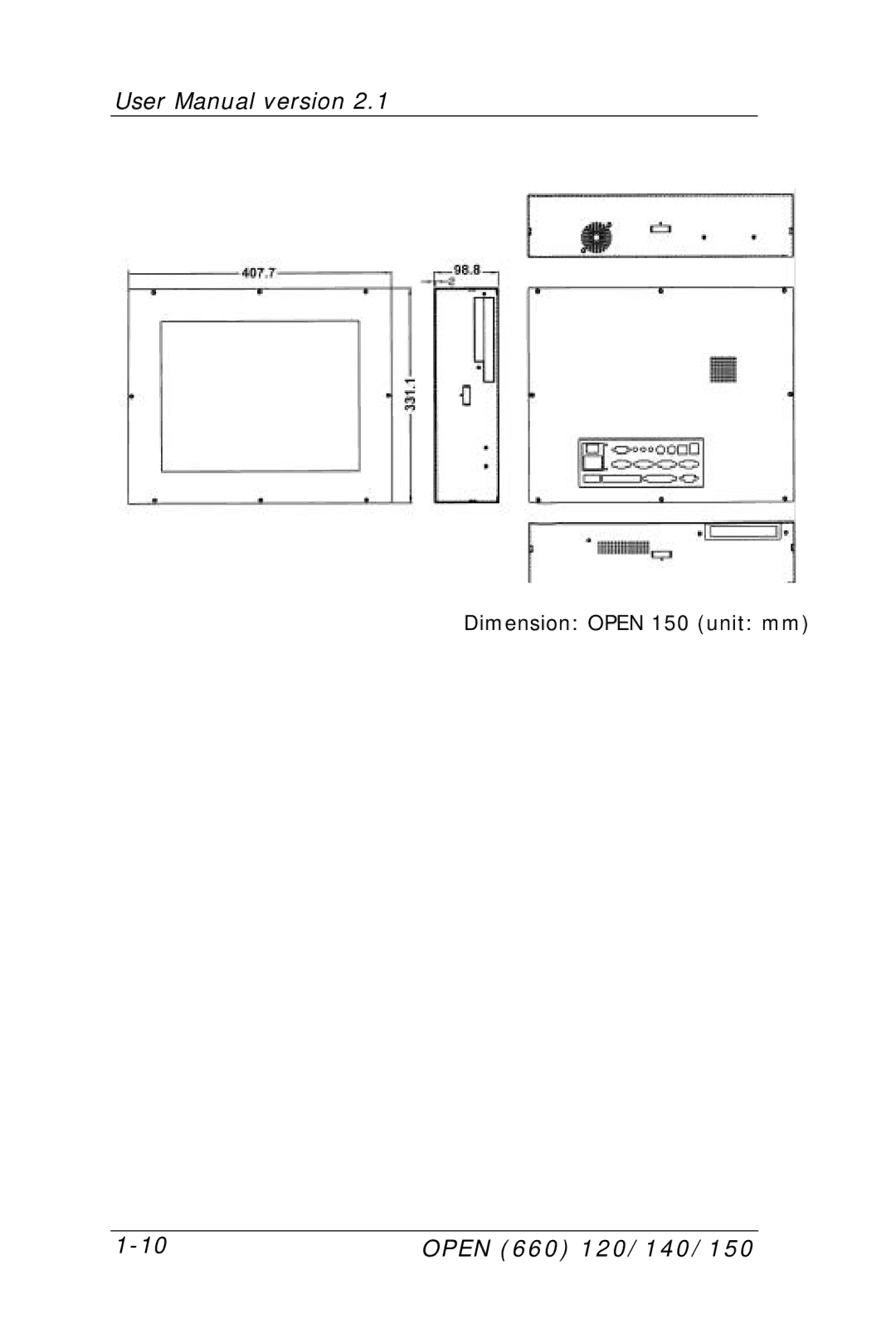 Intel OPEN (660) 120/140/150 II user manual Dimension Open 150 unit mm 