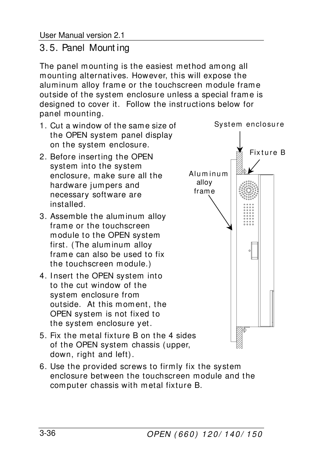 Intel OPEN (660) 120/140/150 II user manual Panel Mounting 