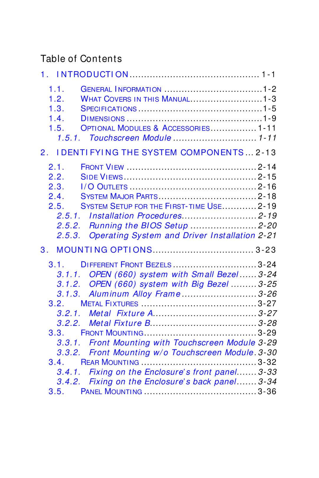 Intel OPEN (660) 120/140/150 II user manual Table of Contents 