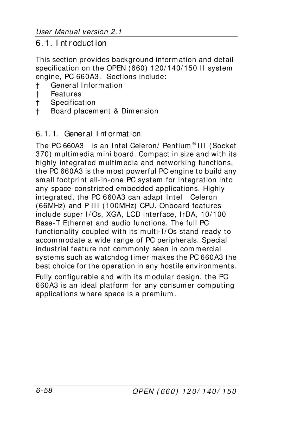 Intel OPEN (660) 120/140/150 II user manual Introduction, General Information 