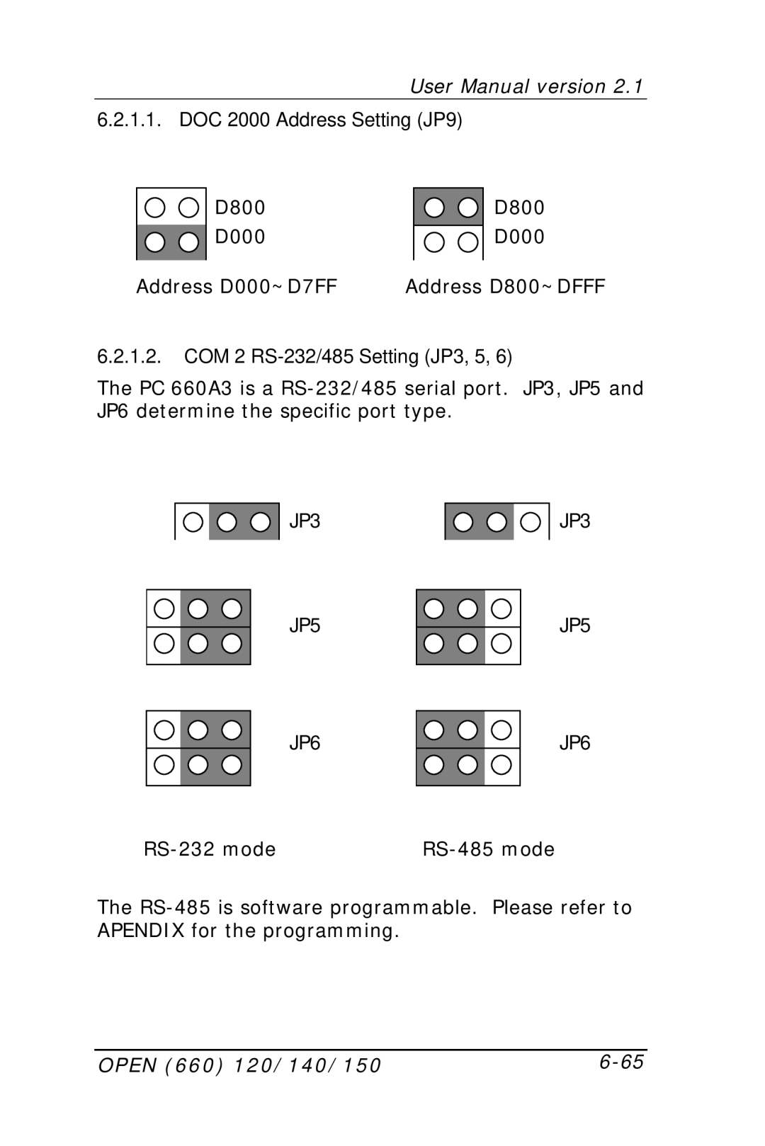 Intel OPEN (660) 120/140/150 II user manual JP3 JP5 JP6 