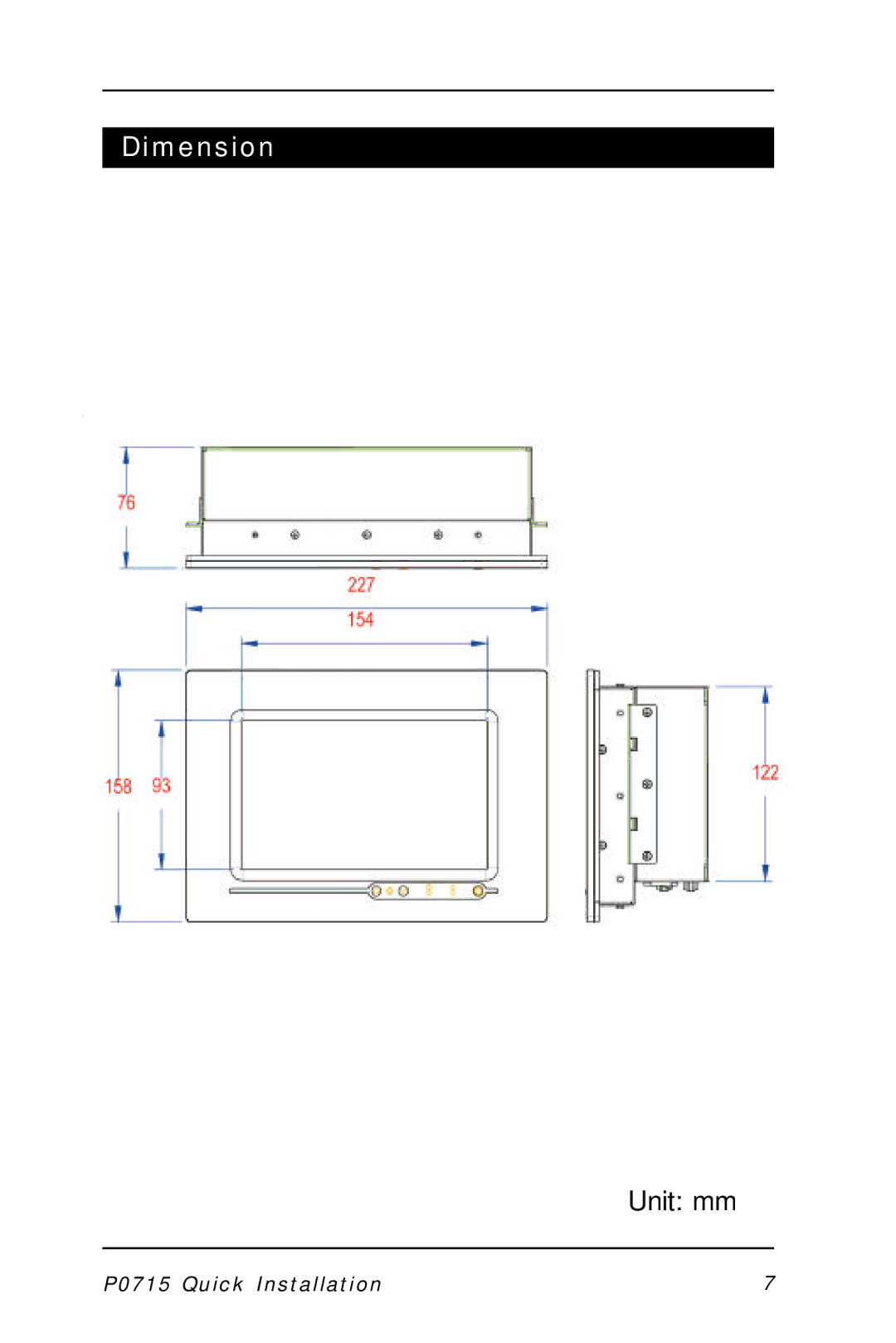 Intel P0715 manual Dimension 