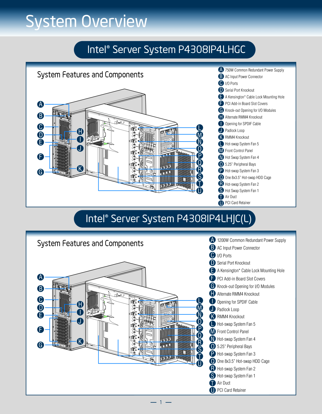 Intel P4304CR2LFKN manual System Overview, Intel Server System P4308IP4LHGC, Intel Server System P4308IP4LHJCL 