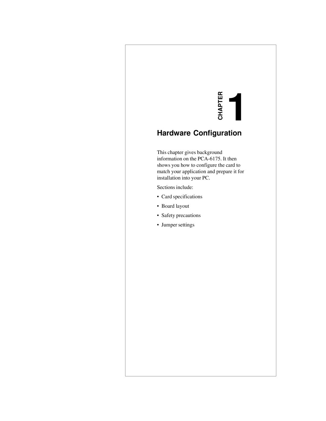 Intel PCA-6175 manual Hardware Configuration 