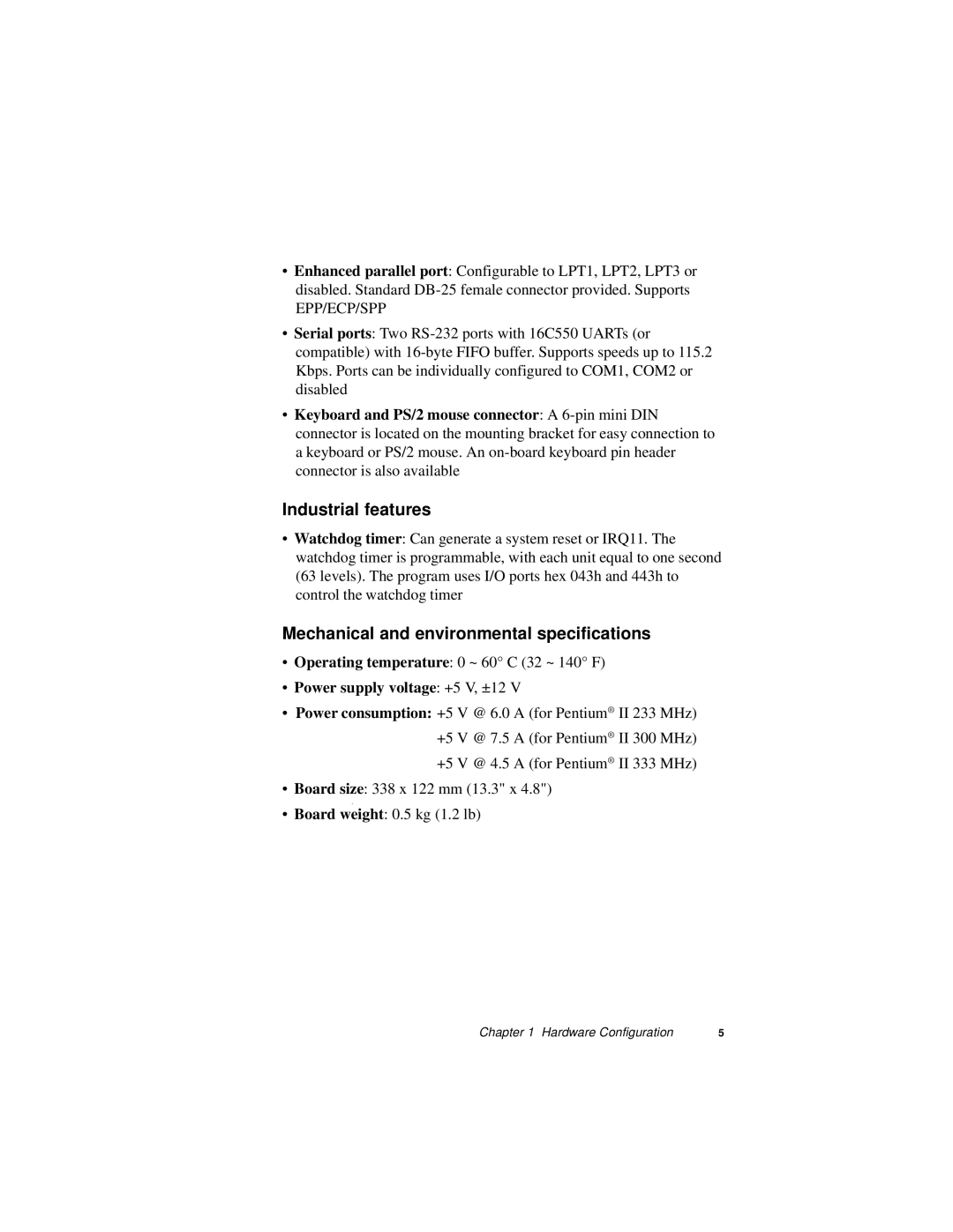 Intel PCA-6175 manual Industrial features, Mechanical and environmental specifications 