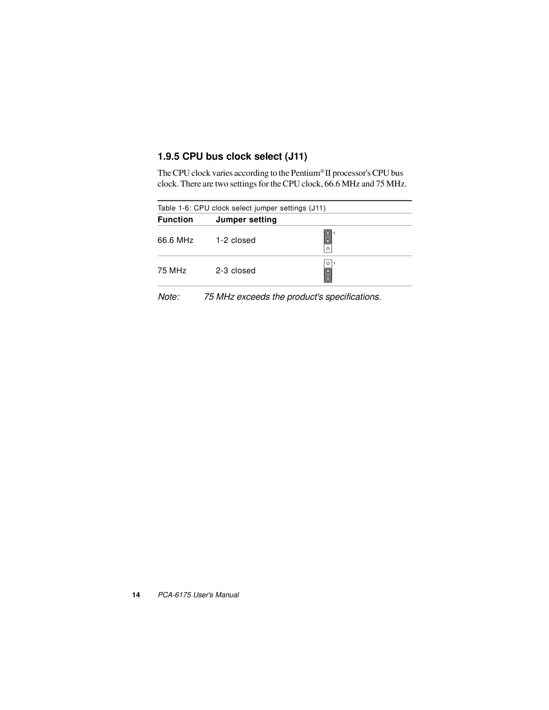 Intel PCA-6175 manual CPU bus clock select J11 