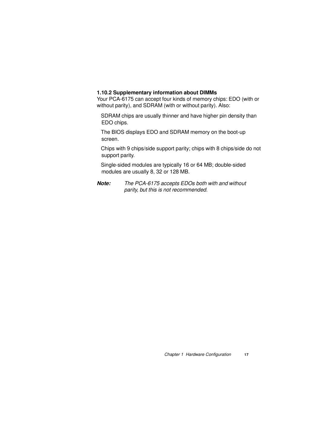 Intel PCA-6175 manual Supplementary information about DIMMs 