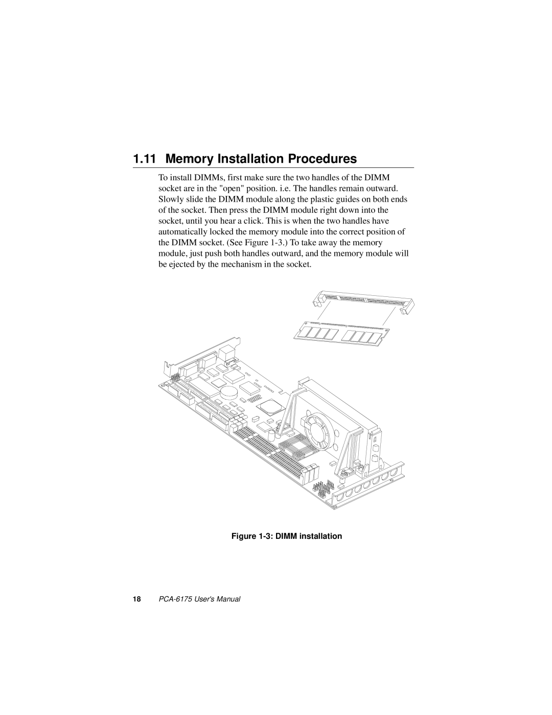 Intel PCA-6175 manual Memory Installation Procedures, Dimm installation 