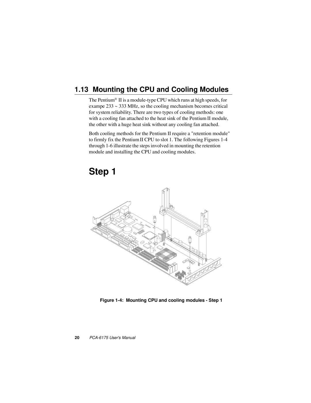 Intel PCA-6175 manual Mounting the CPU and Cooling Modules, Mounting CPU and cooling modules Step 