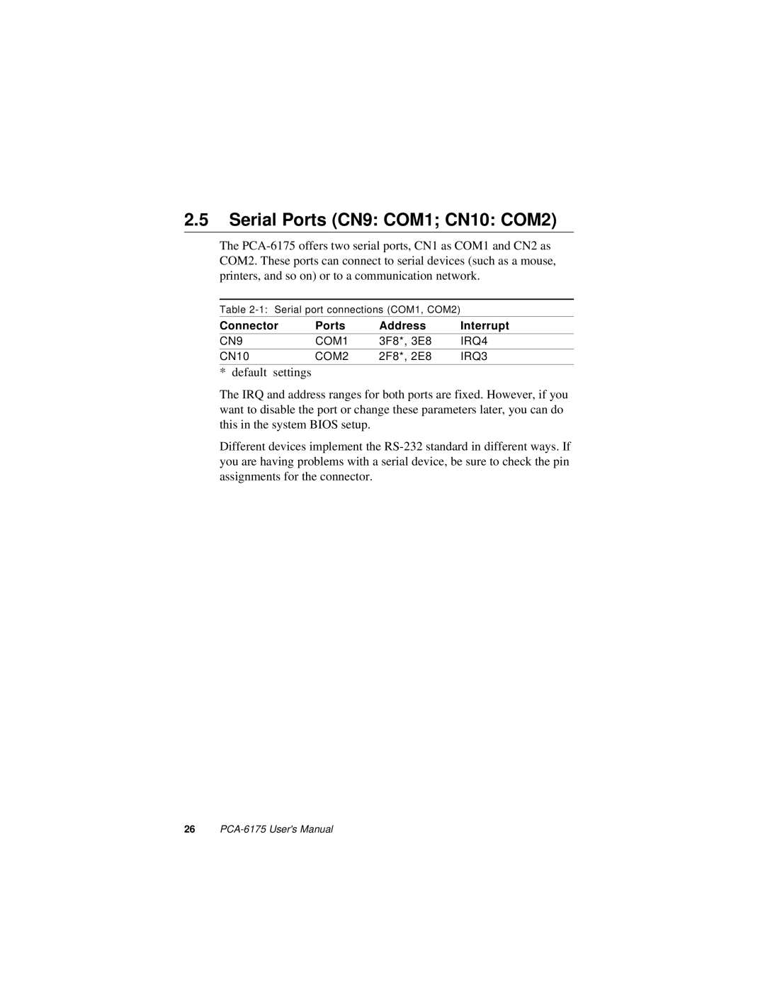 Intel PCA-6175 manual Serial Ports CN9 COM1 CN10 COM2 