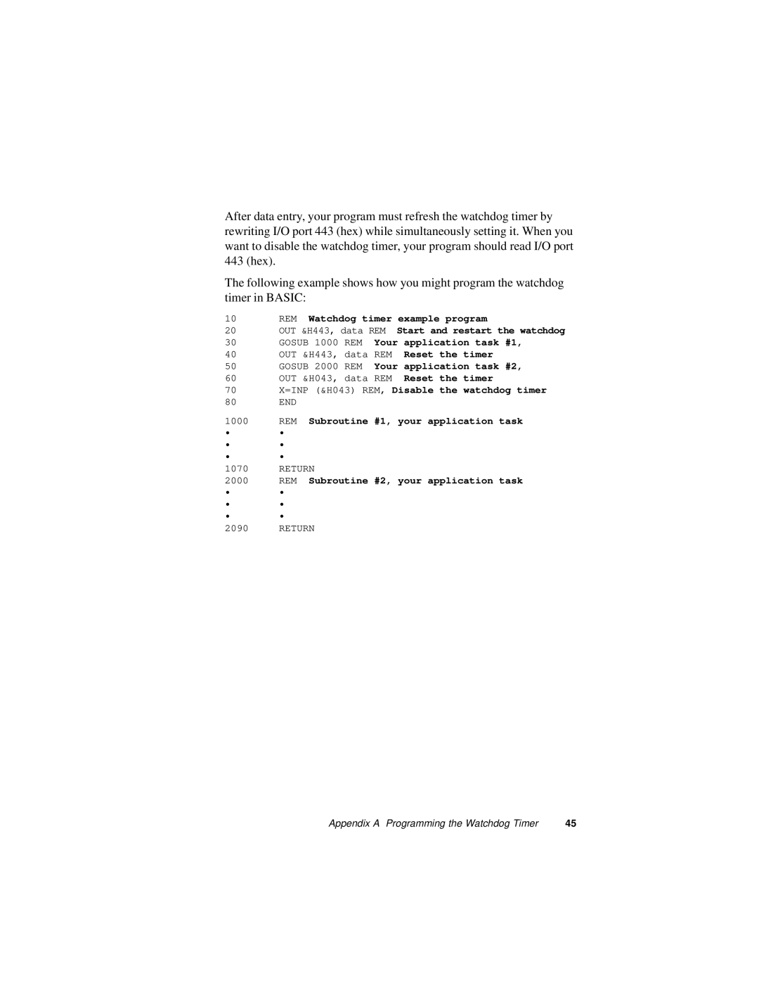 Intel PCA-6175 manual Gosub 2000 REM Your application task #2 