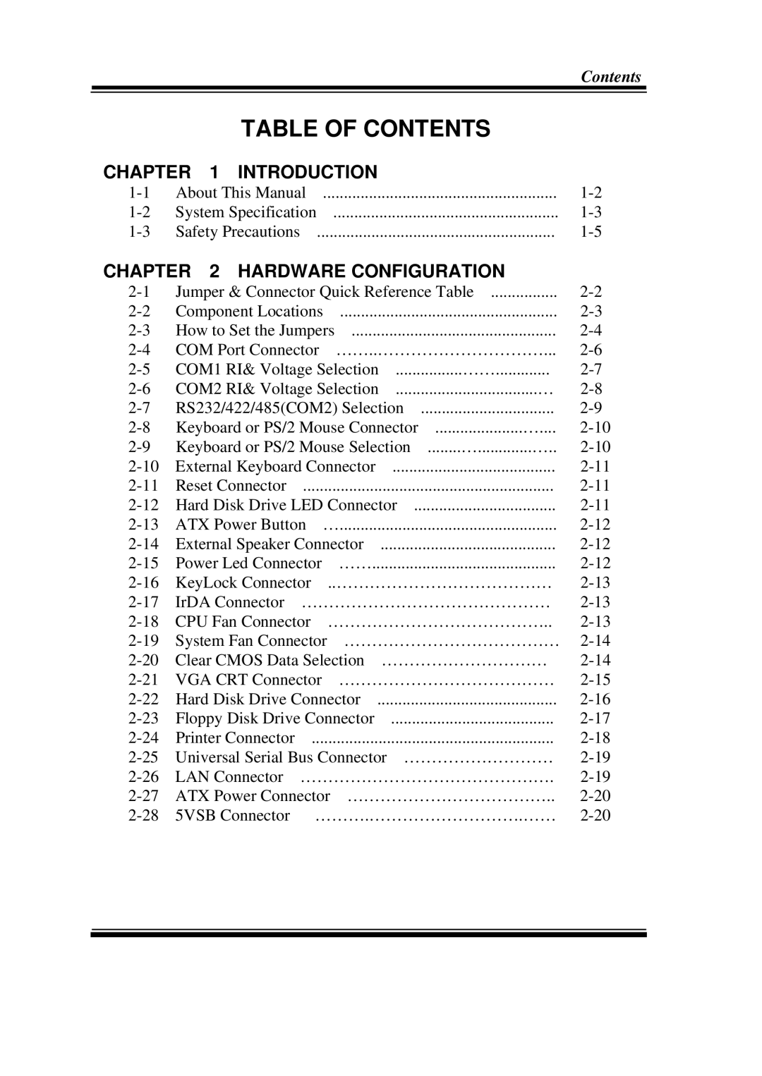 Intel PCI-471LF M2, Celeron M Half Size CPU Card With VGA/LAN user manual Table of Contents 