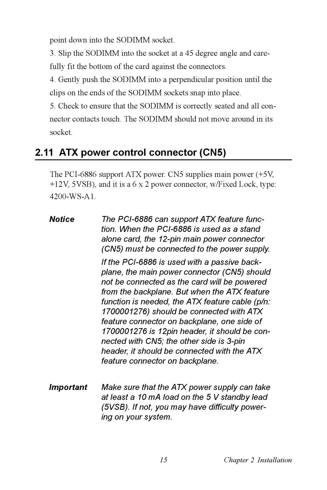 Intel PCI-6886 user manual ATX power control connector CN5 