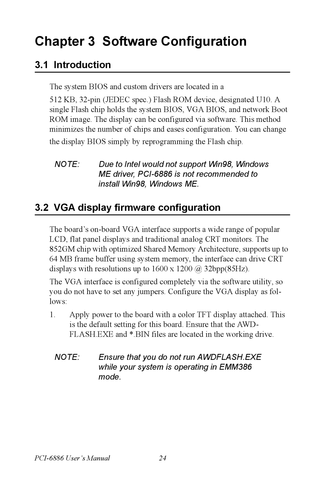 Intel PCI-6886 user manual VGA display firmware configuration, Mode 