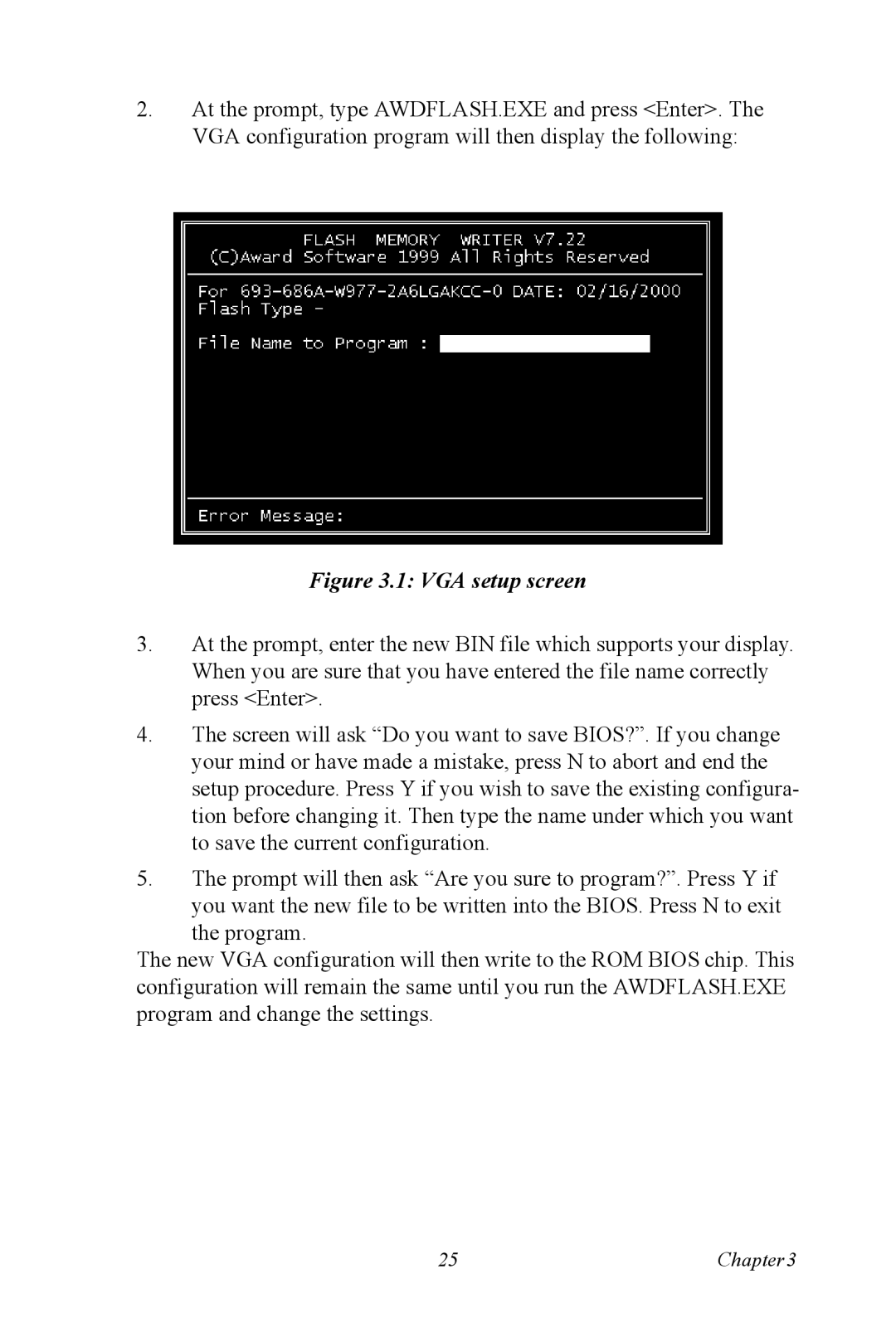 Intel PCI-6886 user manual VGA setup screen 