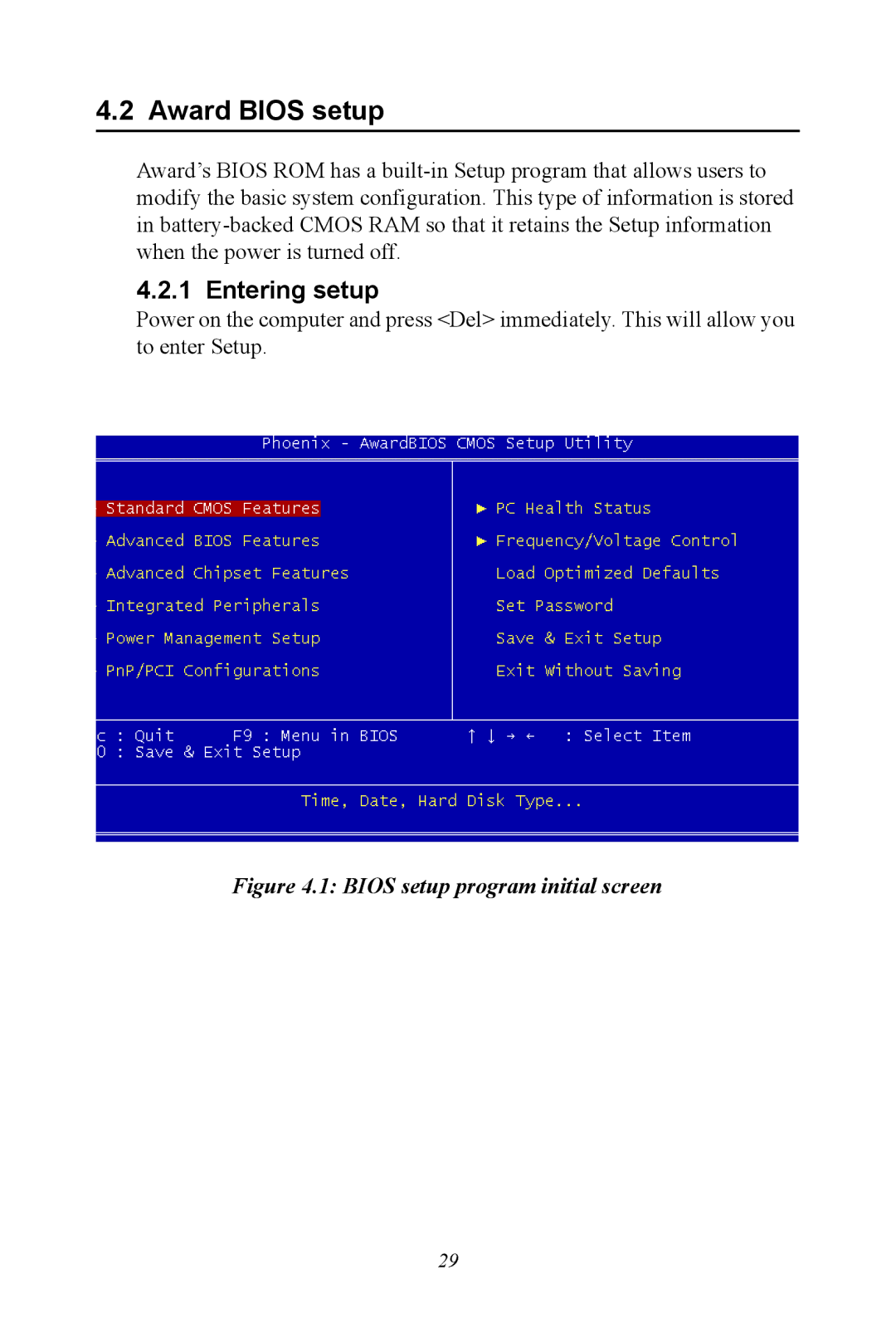 Intel PCI-6886 user manual Award Bios setup, Entering setup 