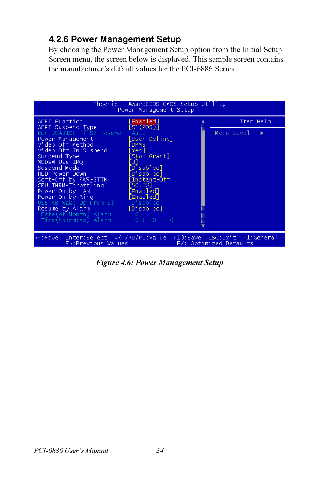 Intel PCI-6886 user manual Power Management Setup 