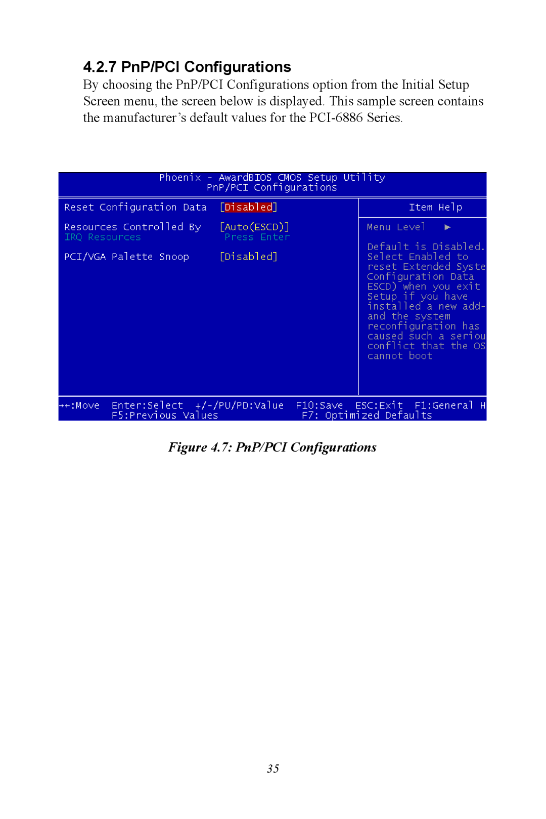 Intel PCI-6886 user manual 7 PnP/PCI Configurations 