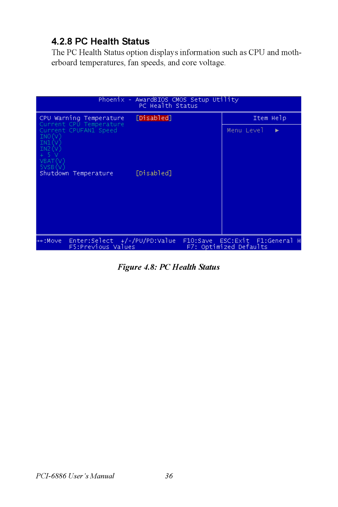 Intel PCI-6886 user manual PC Health Status 