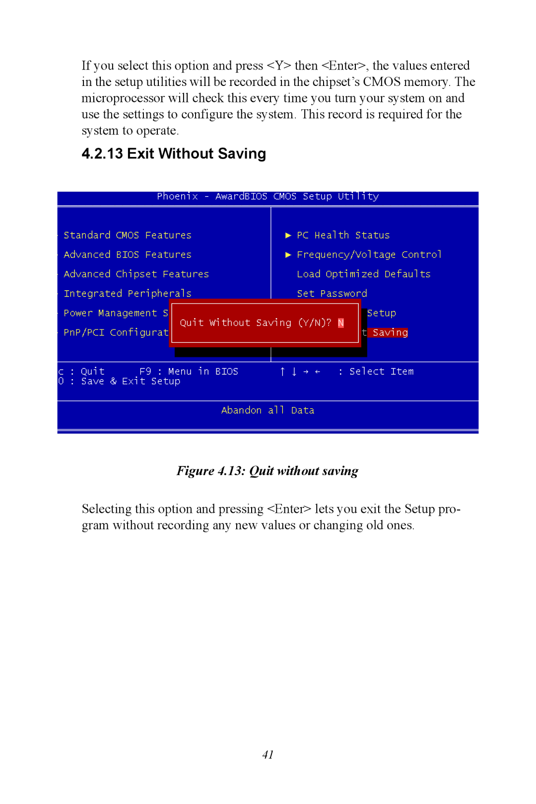 Intel PCI-6886 user manual Exit Without Saving, Quit without saving 