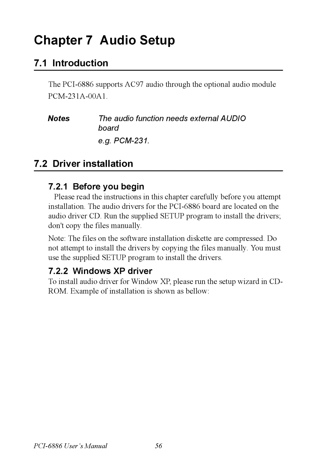 Intel PCI-6886 user manual Driver installation, Before you begin, Windows XP driver 