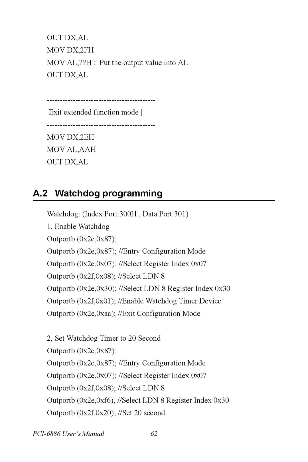 Intel PCI-6886 user manual Watchdog programming 