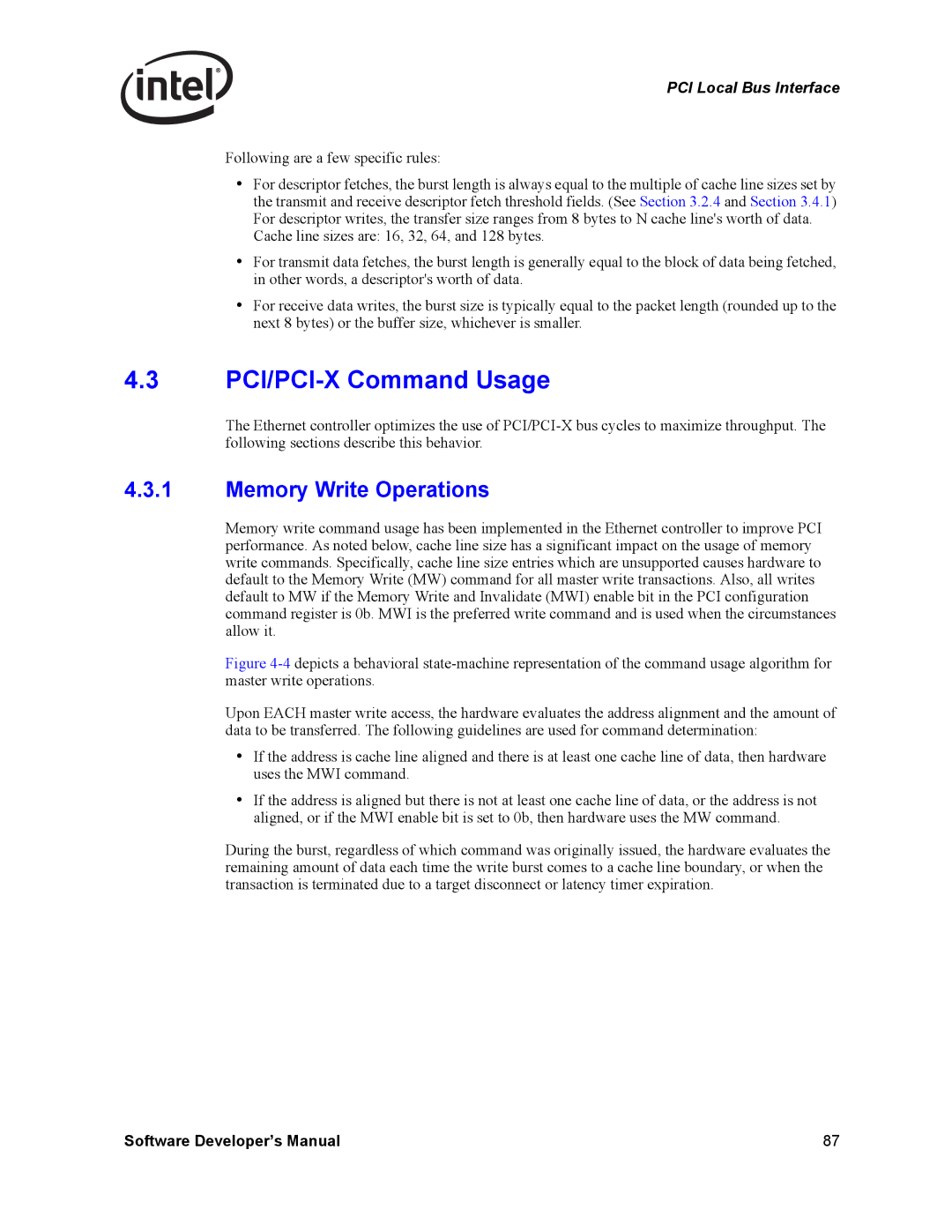 Intel Intel Gigabit Ethernet Controllers manual PCI/PCI-X Command Usage, Memory Write Operations 