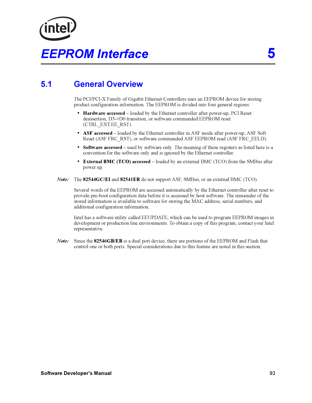 Intel Intel Gigabit Ethernet Controllers, PCI-X manual Eeprom Interface, General Overview 