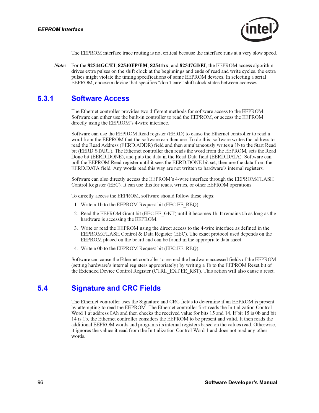 Intel Intel Gigabit Ethernet Controllers, PCI-X manual Software Access, Signature and CRC Fields 