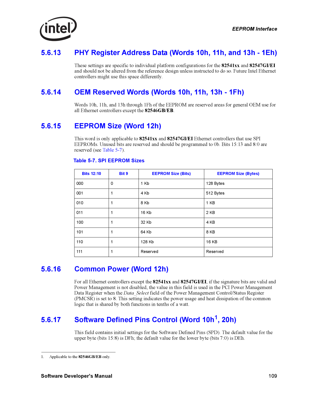 Intel PCI-X manual PHY Register Address Data Words 10h, 11h, and 13h 1Eh, OEM Reserved Words Words 10h, 11h, 13h 1Fh 