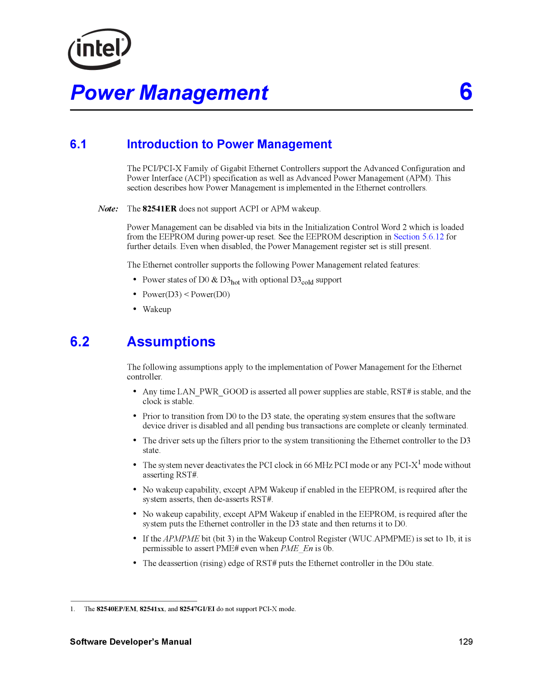 Intel Intel Gigabit Ethernet Controllers, PCI-X manual Assumptions, Introduction to Power Management 