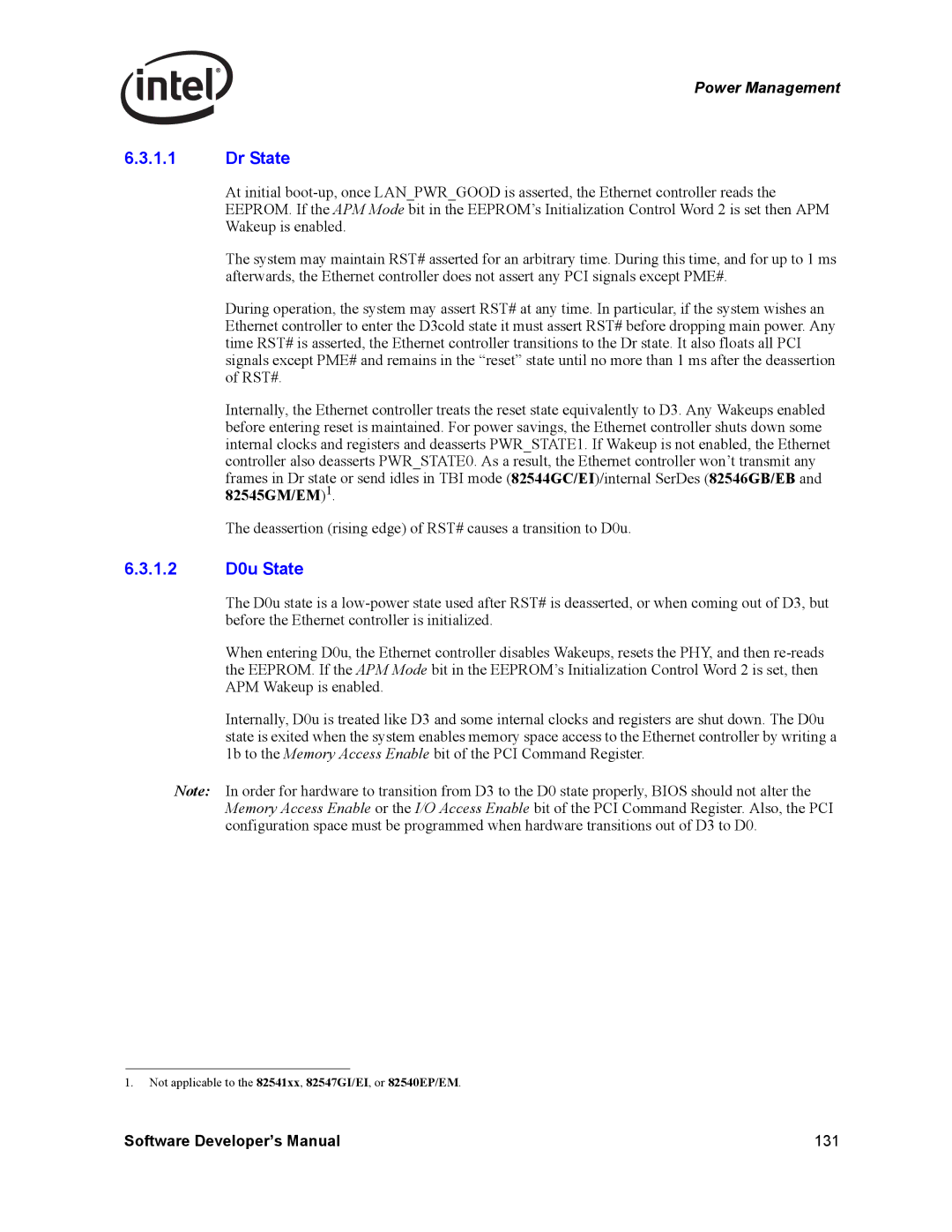 Intel PCI-X, Intel Gigabit Ethernet Controllers manual Dr State, 1.2 D0u State 