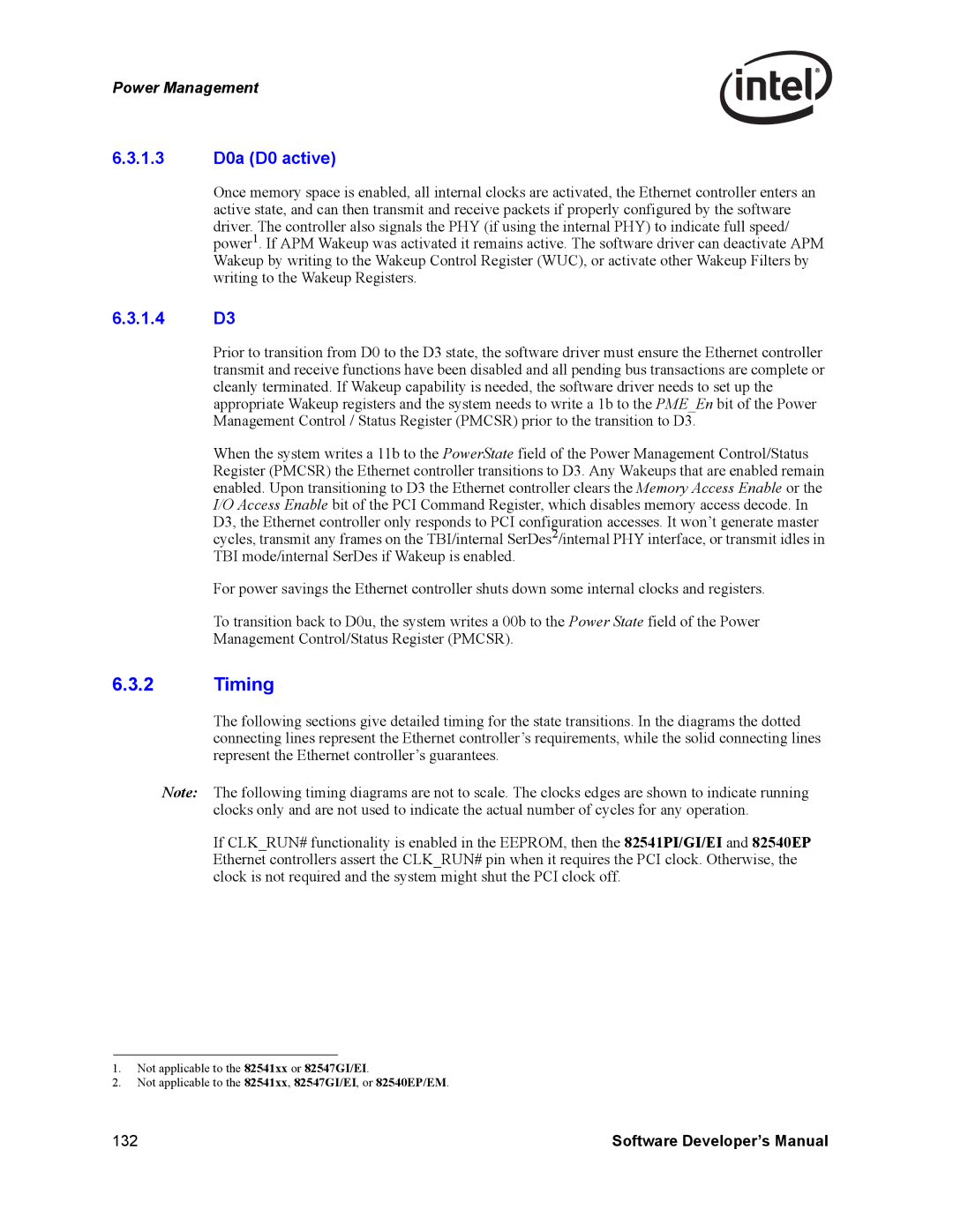 Intel Intel Gigabit Ethernet Controllers, PCI-X manual Timing, 1.3 D0a D0 active, 1.4 D3 