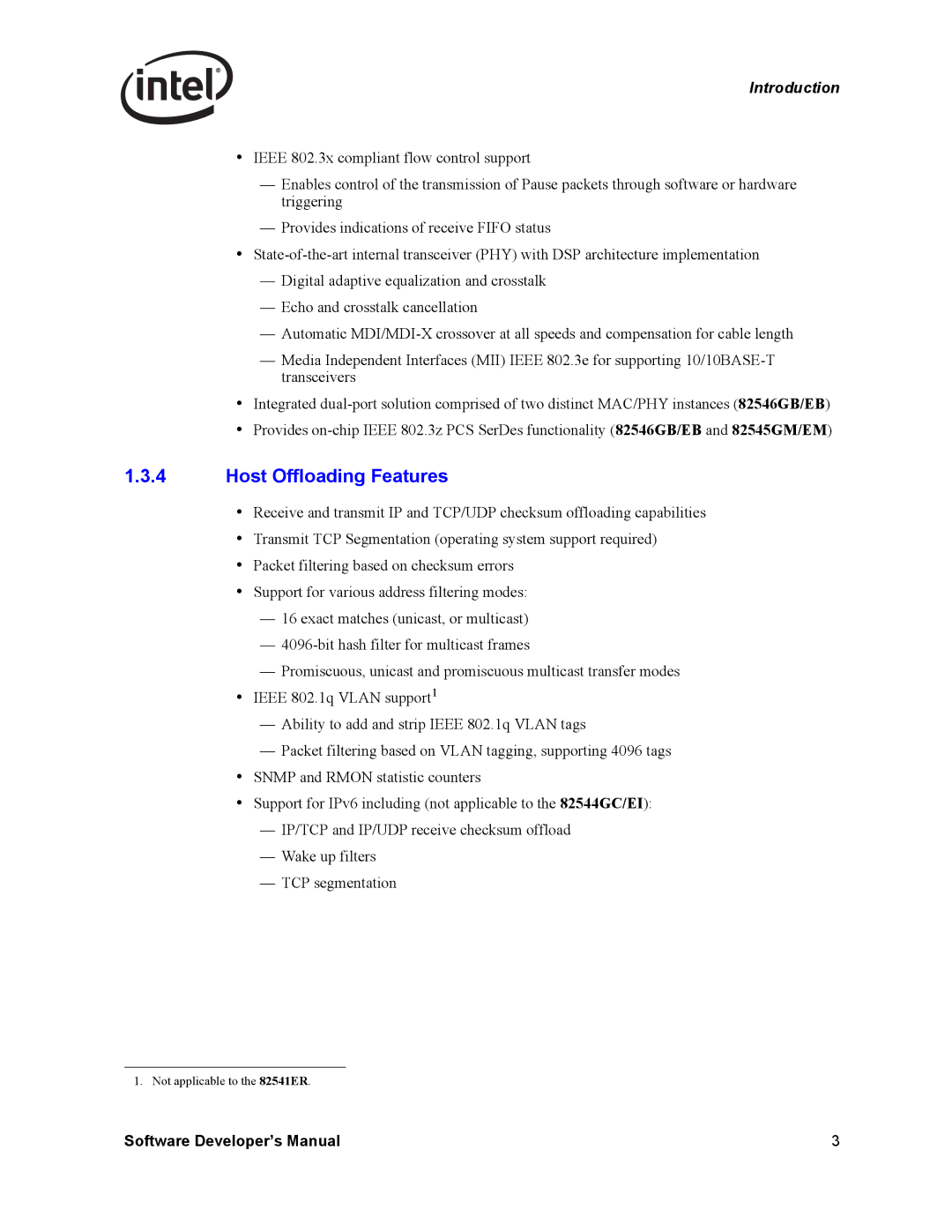 Intel Intel Gigabit Ethernet Controllers, PCI-X manual Host Offloading Features 